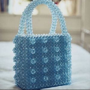 Beaded Top Handle Acrylic Blue Purse